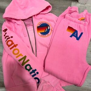 Aviator Nation Pink Joggers/sweatpants and hoodie neon pink small S $345
